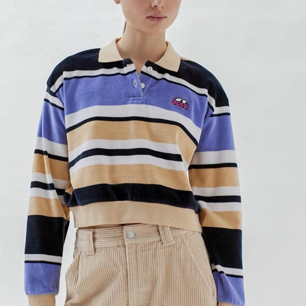 Urban Outfitters Obey stripe long sleeve crop top, brand new with tags